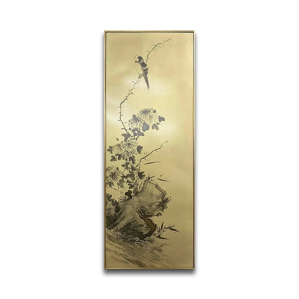 Chinese Ink Painting Style Flowers and a Bird 100% Brass Copperplate Etching