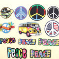 11 Existed Stock Designs Hot Women Peace Symbol Men Clothes Hats Bag Jewelry Iron Silk Fabric Embroidery Peace Sign Patch