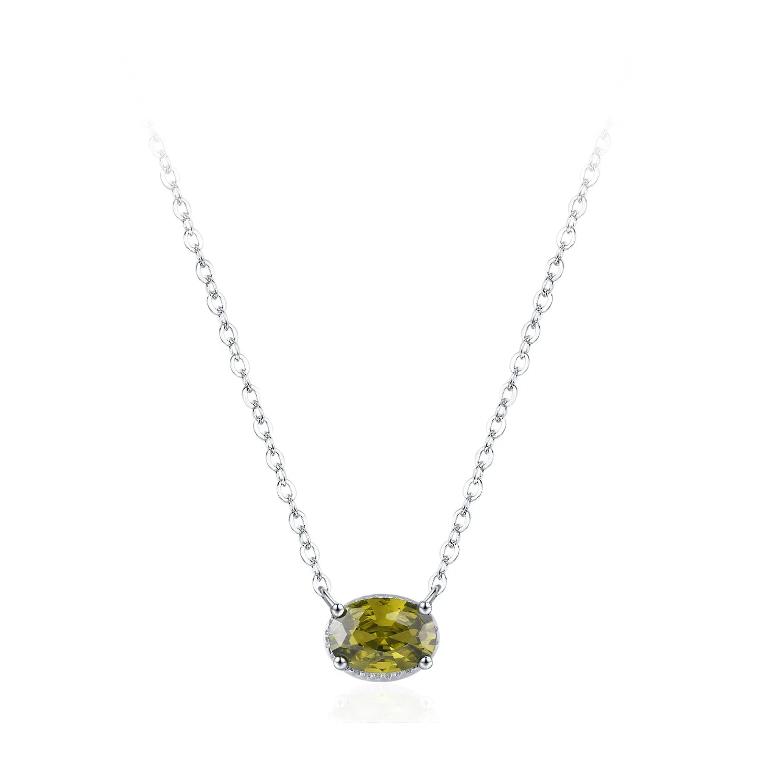 New Wholesale Dropshipping 925 Sterling Silver Olive Green Oval Zircon Pendant Necklace Fashion Women's Clavicle Chain