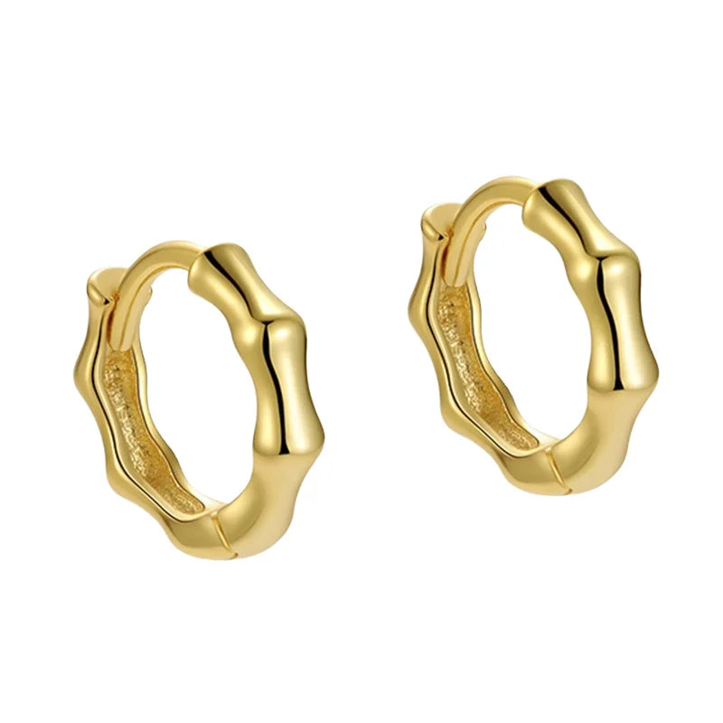 Ouj 925 Sterling Silver Trendy Minimalist Bamboo Joint Huggie Earrings Small Gold Plated Hoop Earrings for Women for Weddings