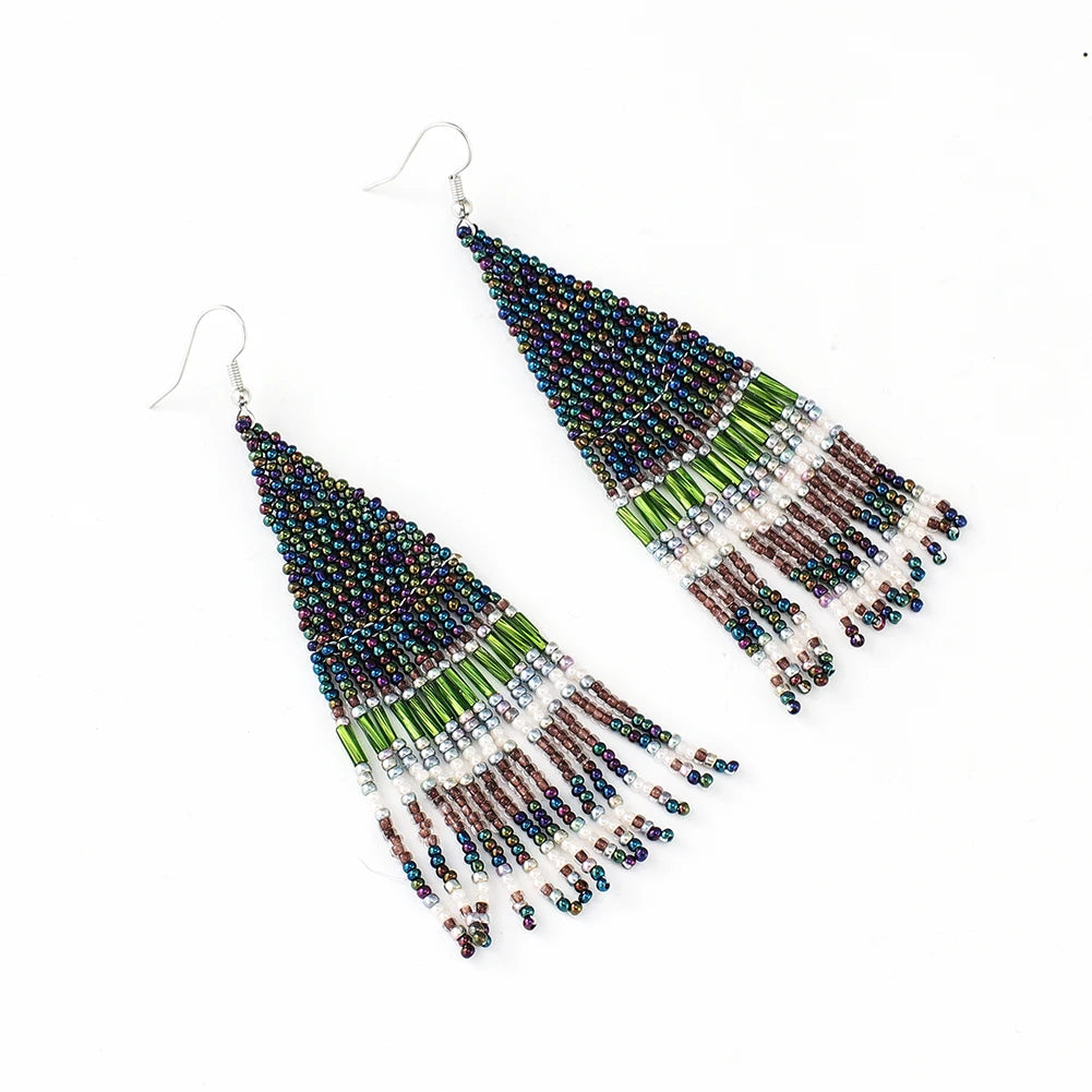 Fashionable Handmade Classic Beaded Tassel Earrings with Silver Pearl and Glass Beads Chandelier Design for Women's Anniversary MegaBDM