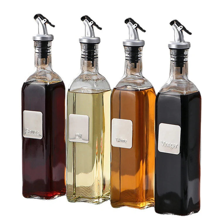 Wholesale 150ml 250ml 500ml Press-flip Cap Anti-leakage Kitchen Storage Oil Vinegar Sauce Clear Square Glass Bottle