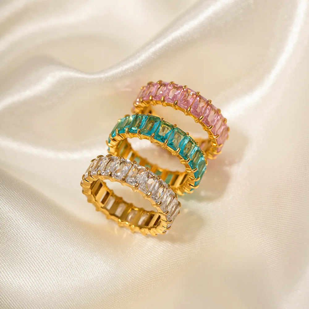 New Fashion Multi-color Five Oval Zircon Adjustable Stainless Steel Rings for Women Gift