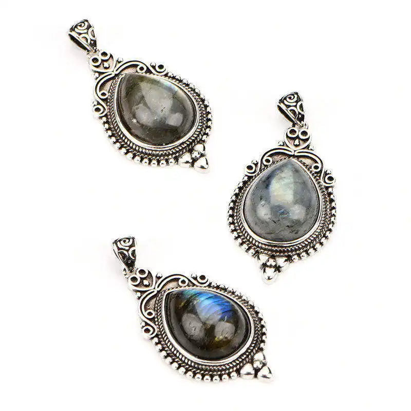 Special Offer Antique Gem Labradorite Pendant Customized Retro Gem Jewelry Black Copper Pendant