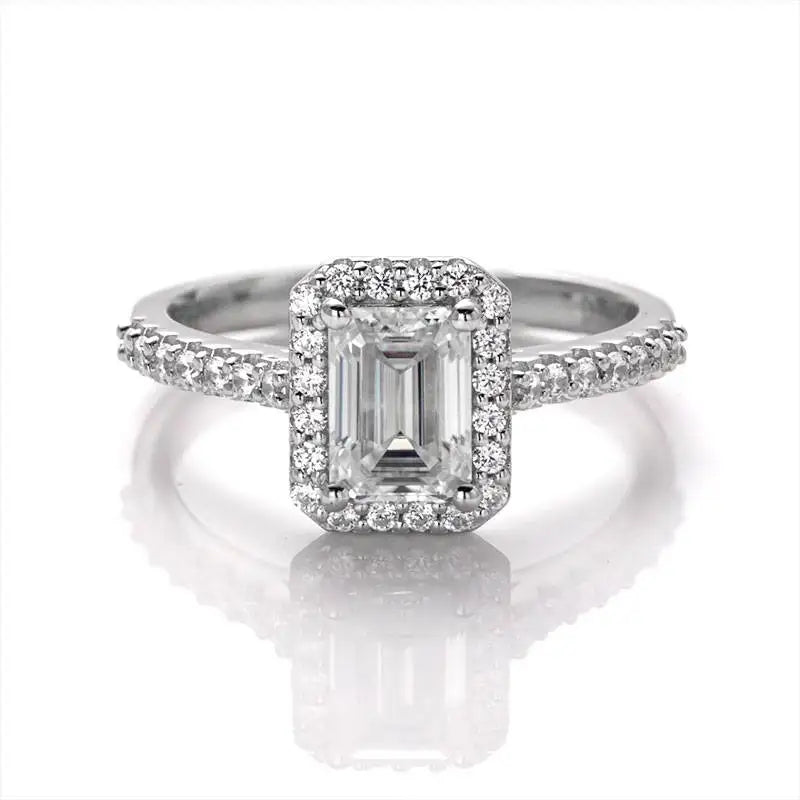 Fine Jewelry Custom Rhodium Plated 2ct Emerald Cut Radiant Cut D Color Moissanite Diamond 925 Sterling Silver Ring