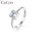 CZCITY Square Stone Rhodium Plated Gra Certified Engagement Wholesale-Moissanite Ring 925 Sterling Silver
