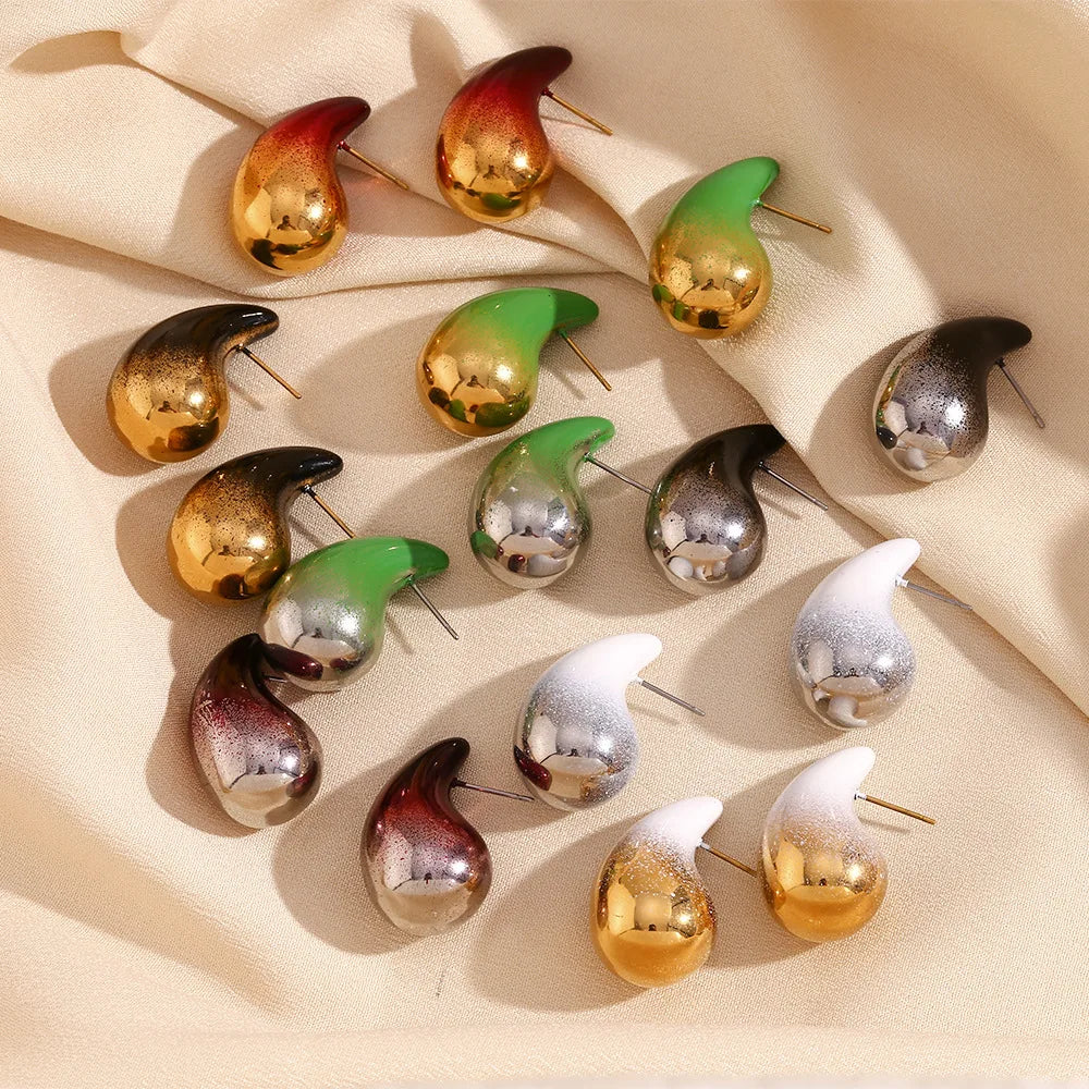 BJG0354E Stud Earrings 18K Gold Plated Stainless Steel Trendy Fashion Jewelry Water Drop Design Unisex