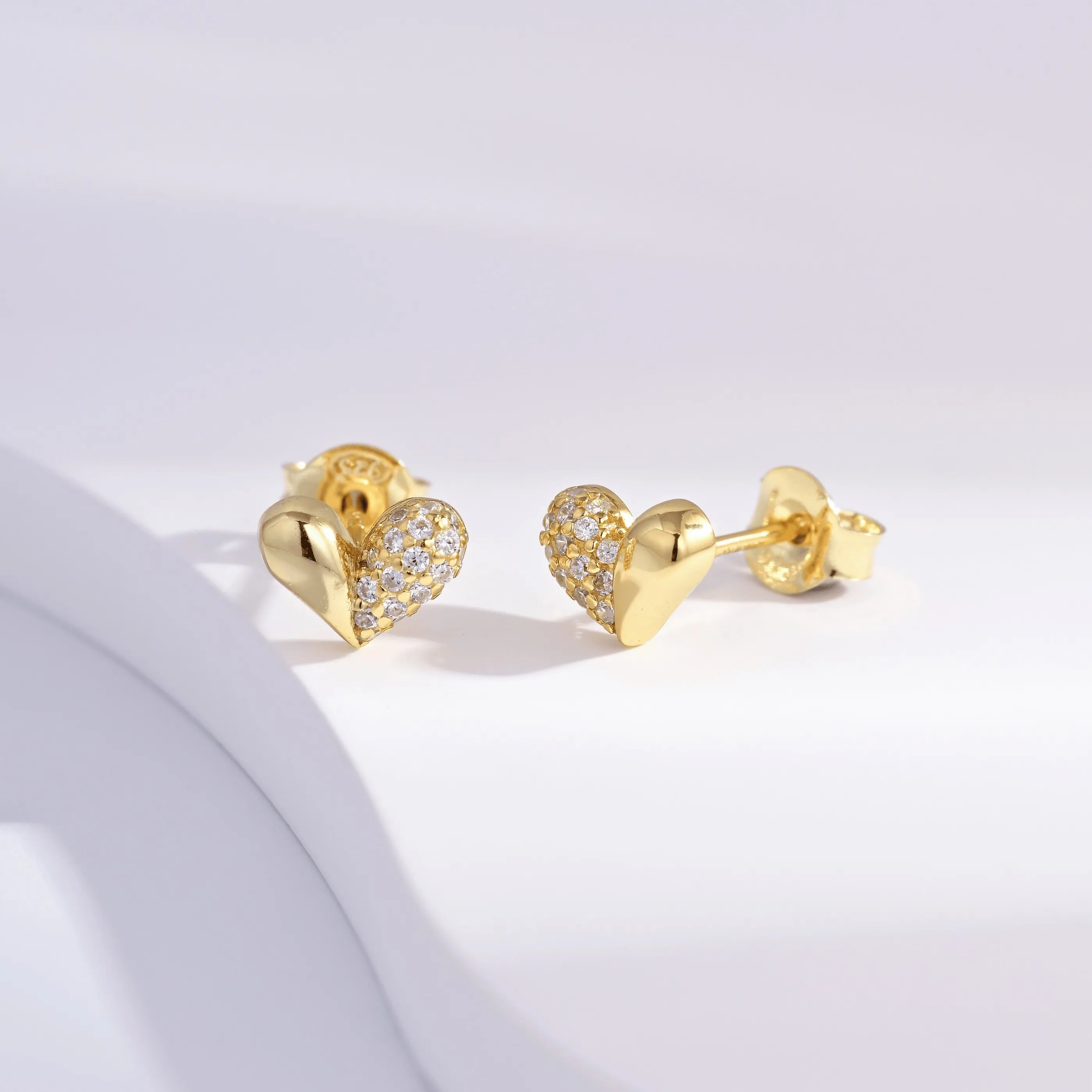 Wholesale Earrings Jewelry Gold Rhodium Plated Cubic Zirconia Heart Stud Earring 925 Sterling Silver Fine Jewelry Earrings