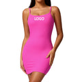 Fashion Quick Dry High Stretchy Yoga One Piece Women Sportswear Ribbed Gym Wear Nylon Spandex Yoga Dress With Padding