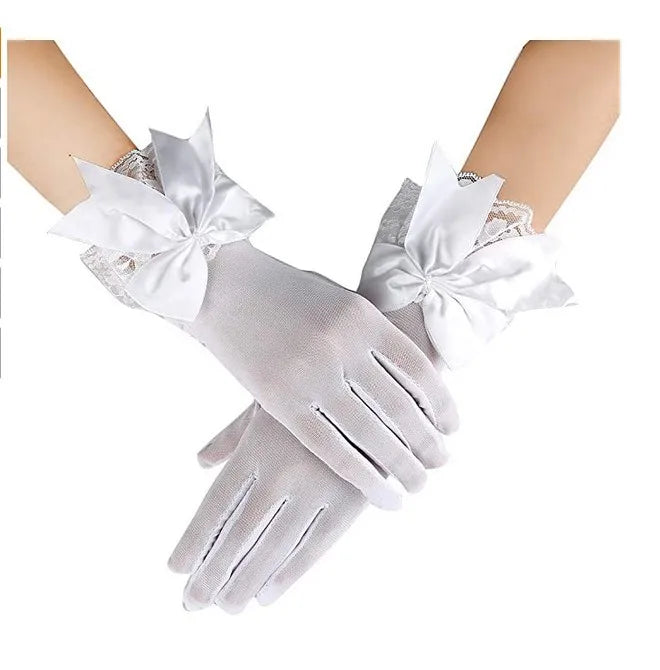 HZS-23010 Black White Women Lace Gloves Ladies Wrist Large Bow Knot Bride Weddings Glove Party Cosplay Accessories