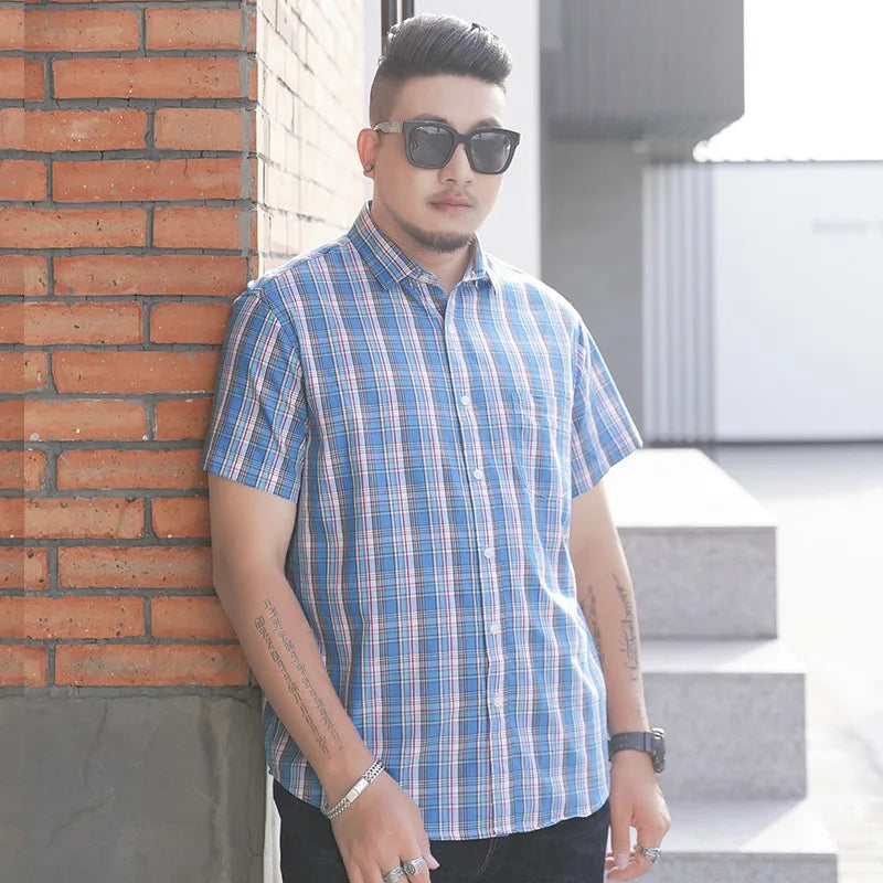 2023 Large Size Short-sleeved Shirt Casual Loose Multi-color Everything With Cotton Plus Fat Short-sleeved Shirt Men