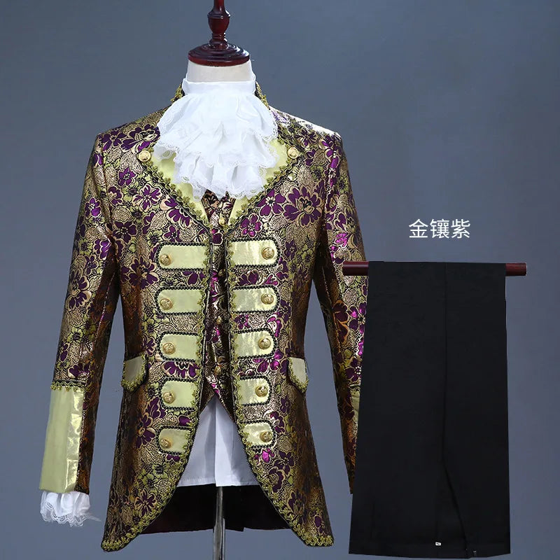 Deluxe Victorian King Prince Adult Men Costume Set Top Vest Jacket Coat Blazer Suit with Stage Theater Pants Cosplay Outfit