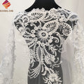 Luxury Beaded Lace Fabric Crystal Rhinestone Custom Hand Made Embroidery Wedding Fabric Lace