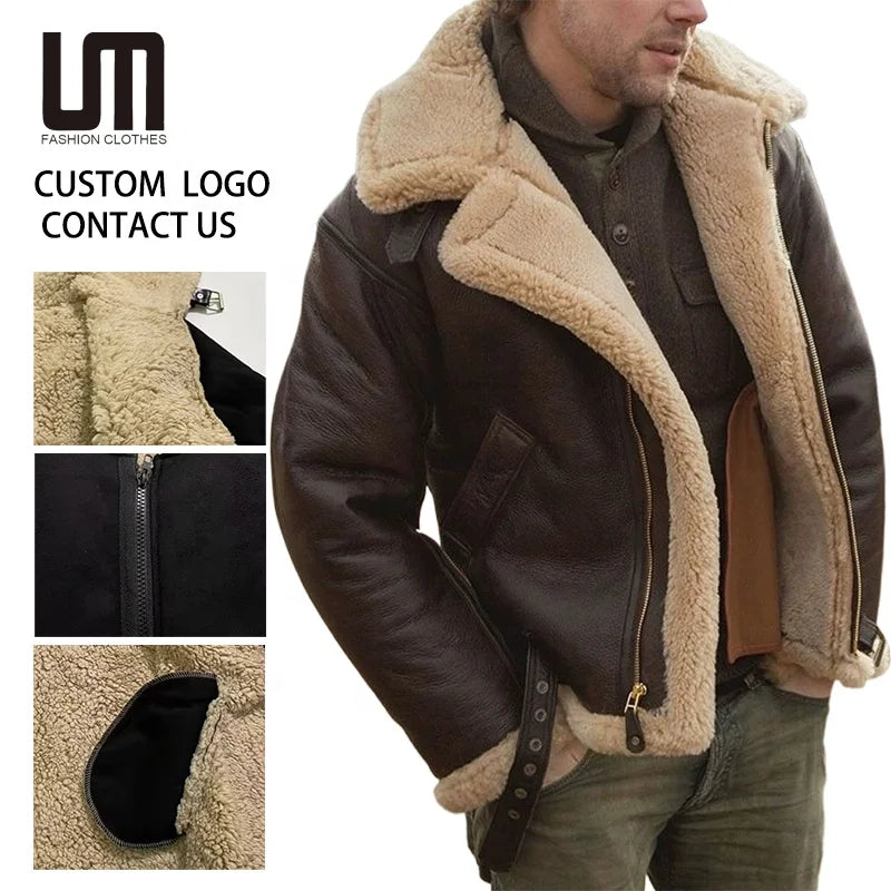 OEM Service Wholesale Men's Casual Winter Eco-Friendly Heated Fleece Jacket Warm Fur Motorcycle Zipper Windbreaker Outerwear