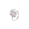 Fine Jewelry Vintage Geometric S925 Sterling Silver Pearl Adjustable Ring for Women