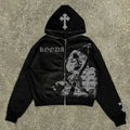 Custom Oversized Heavy Cotton Full Zip Hoodie for Men 400 Gsm French Terry Streetwear Black with DTG Print and Hooded Collar