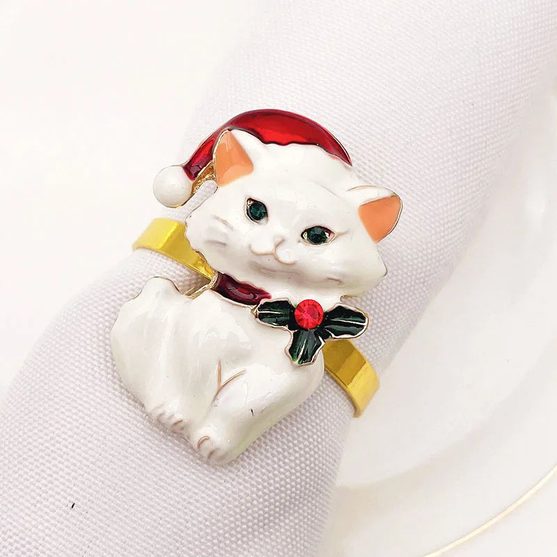 2024 New Luxury Metal Napkin Holder Black White Cute Cat Animal Napkin Ring Accessories Party Christmas Table Decoration Stocked