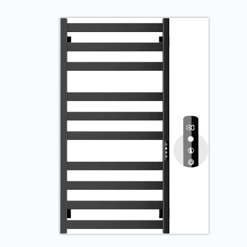 Intelligent Touch Screen Timer Black Stainless Steel Single Towel Warmer Rack for Home Hotel Wall-Mounted Bathroom Towel Heater