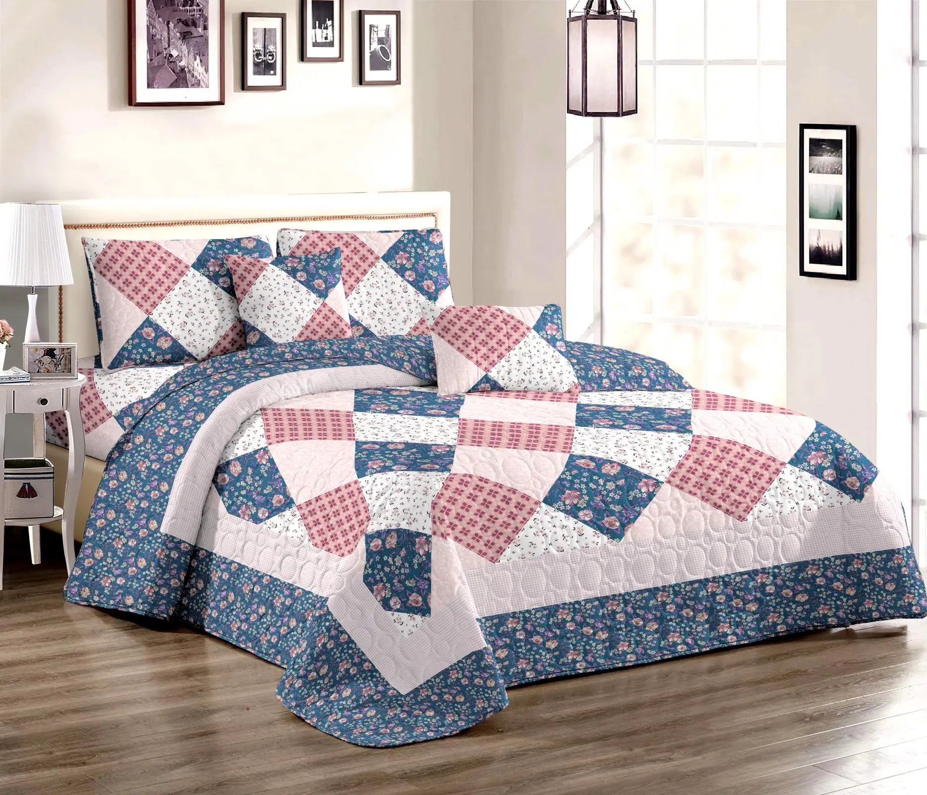 Microfiber Floral Bedspreads for King and Queen Sizes 3pcs and 4pcs Fitted Home Use Fleece Bedspread