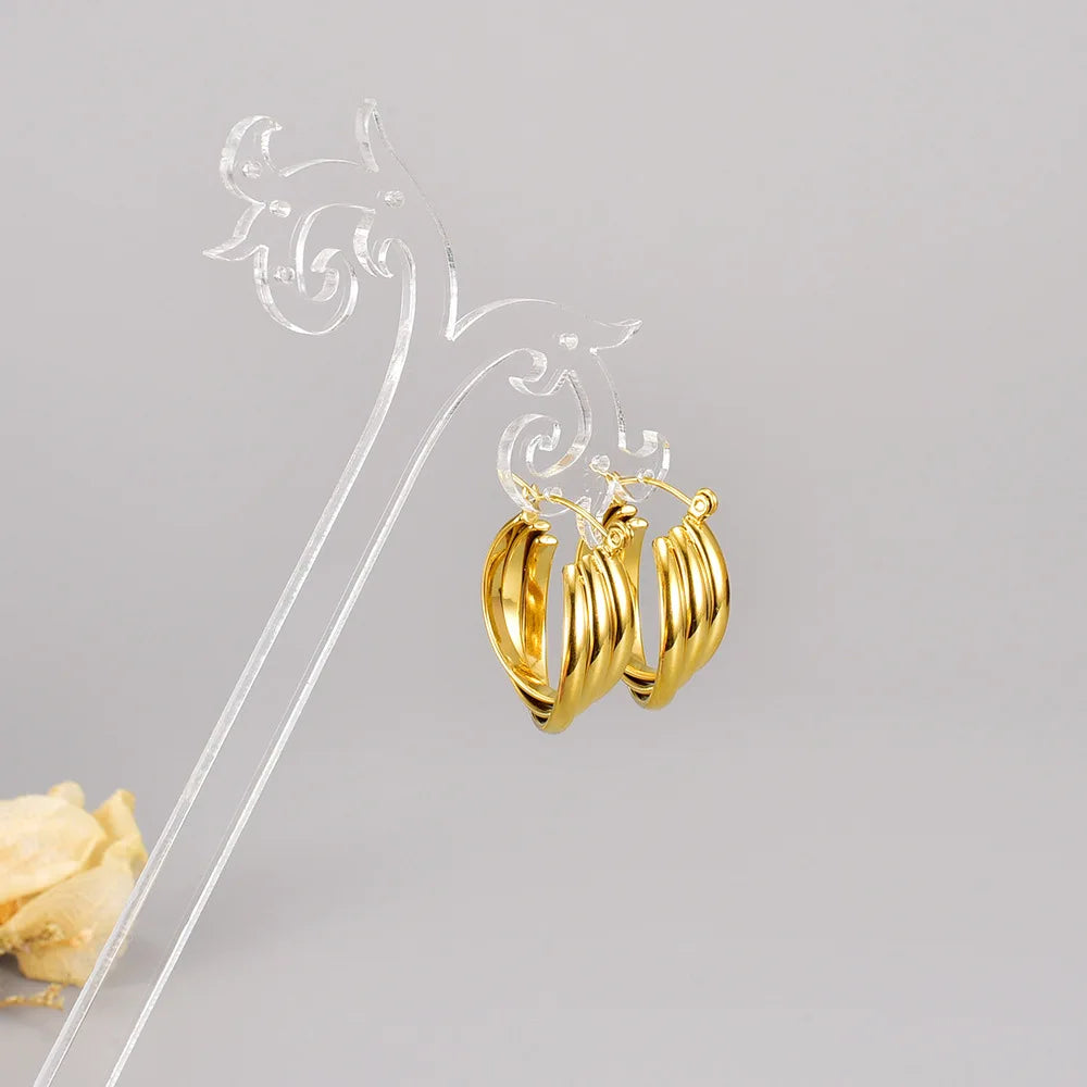 Stainless Steel Statement Gold Color Circle Earrings for Women Fashion Big Round Wives Hoop Earrings Female