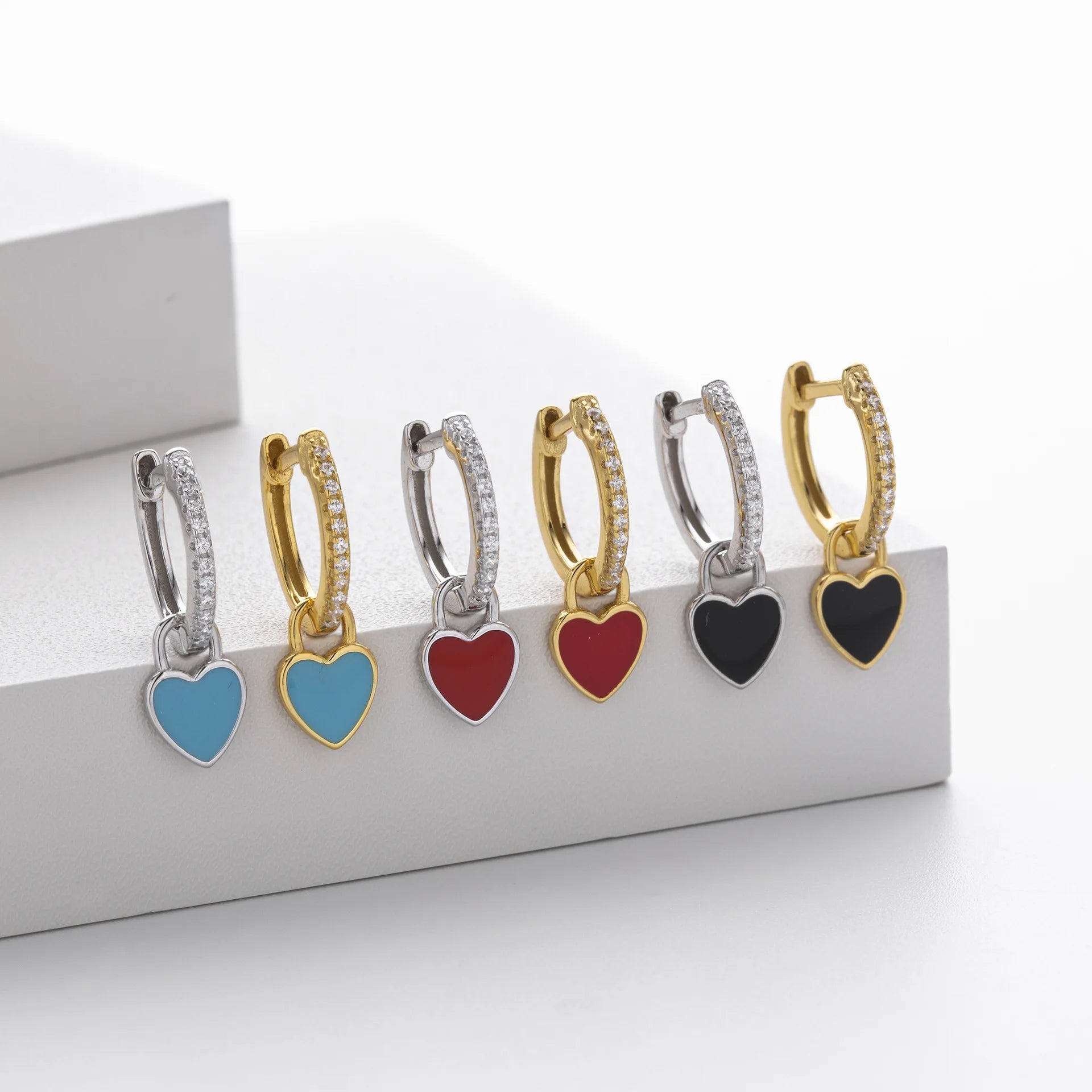 Small Heart Epoxy Drop 18k Gold Plated Fine Jewelry 925 Sterling Silver Hoop Earrings for Women