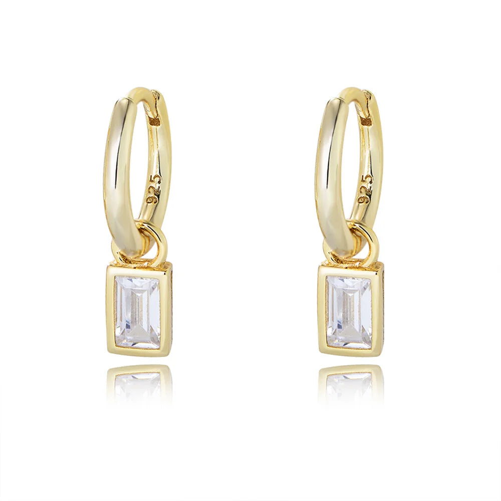 Chinese Jewelry Factory Fashion Design 925 Sterling Silver Square Diamond Cz Hoop Earrings