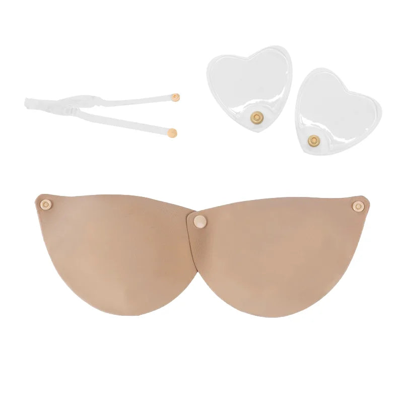 New Style Multi Buttons Waterproof Reusable Adhesive Sponge Bra With Clear Bra Straps