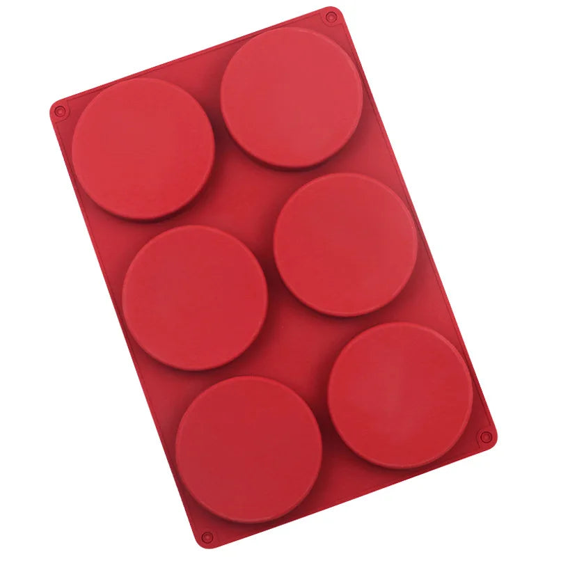 HY 6 Cavities Flat Round Cake Silicone Molds Cookie Pie Mold