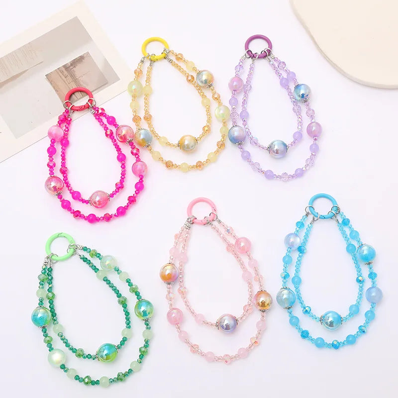 2025 New Gradient Gold Foil Crystal Bead Phone Case Keychain Fashion Cartoon Mobile Phone Pendant Bag Hanging Decoration