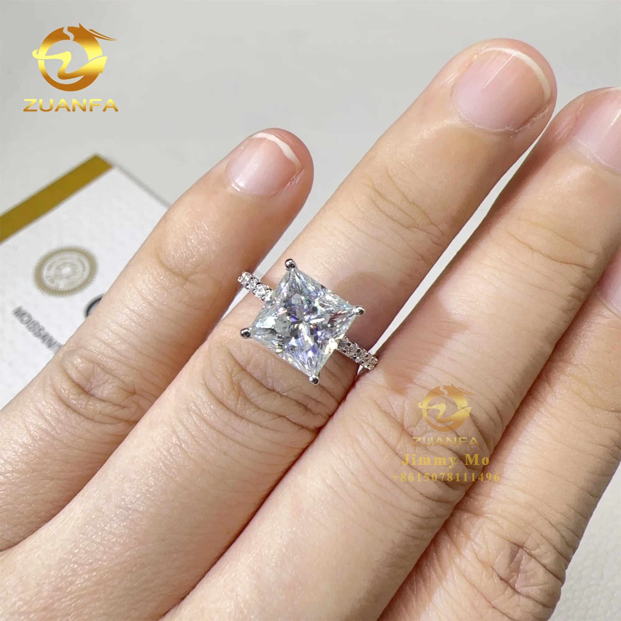 925 GRA Certificate Silver 10k 14k 18k  3ct Iced Princess Moissanite Diamond Engagement Wedding Band Solitaire Ring Women Gift