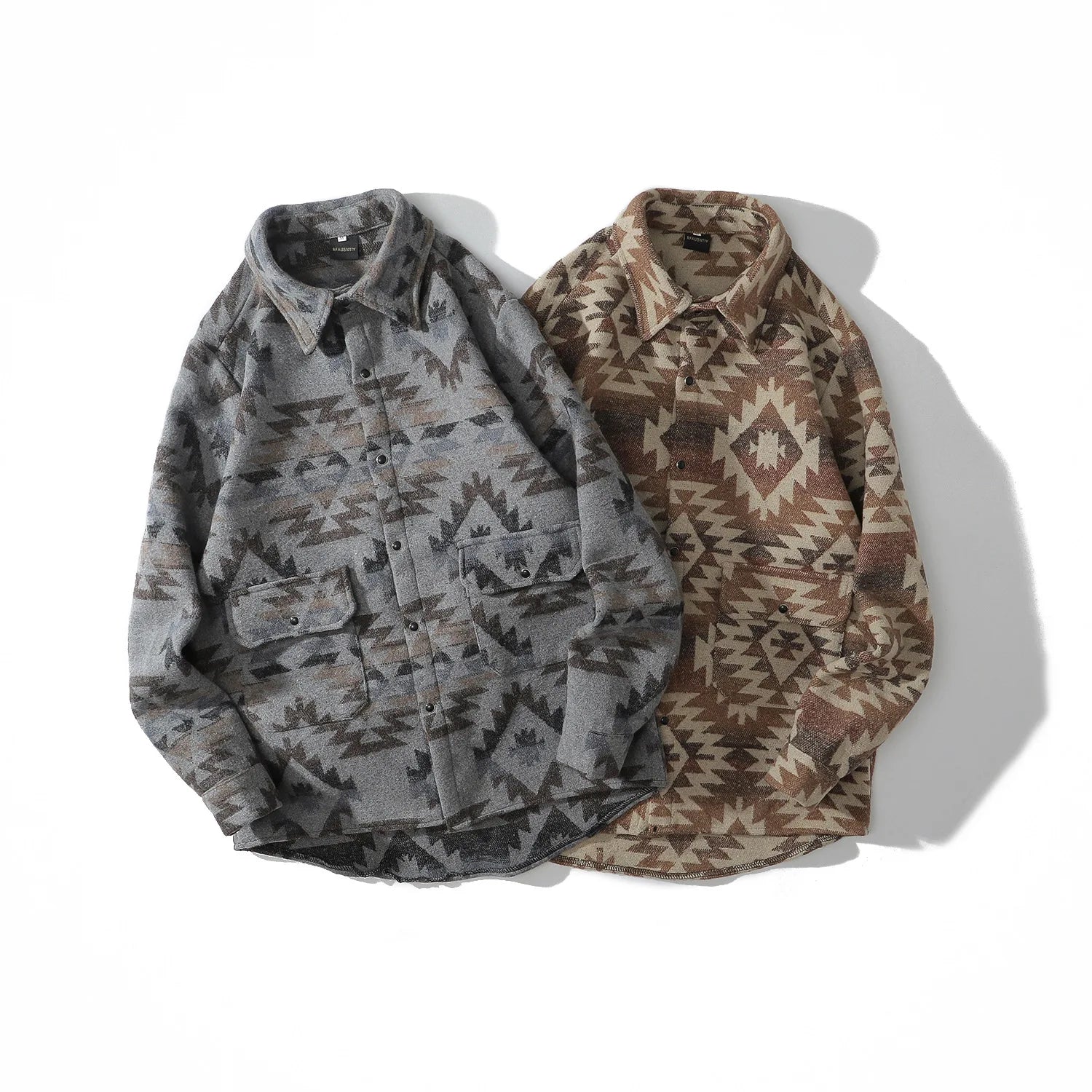 2025 Men's Winter Vintage Aztec Style Jacket New Fashion Navajo Geometric Turn Down Collar Oversized Woolen Shirt Jackets