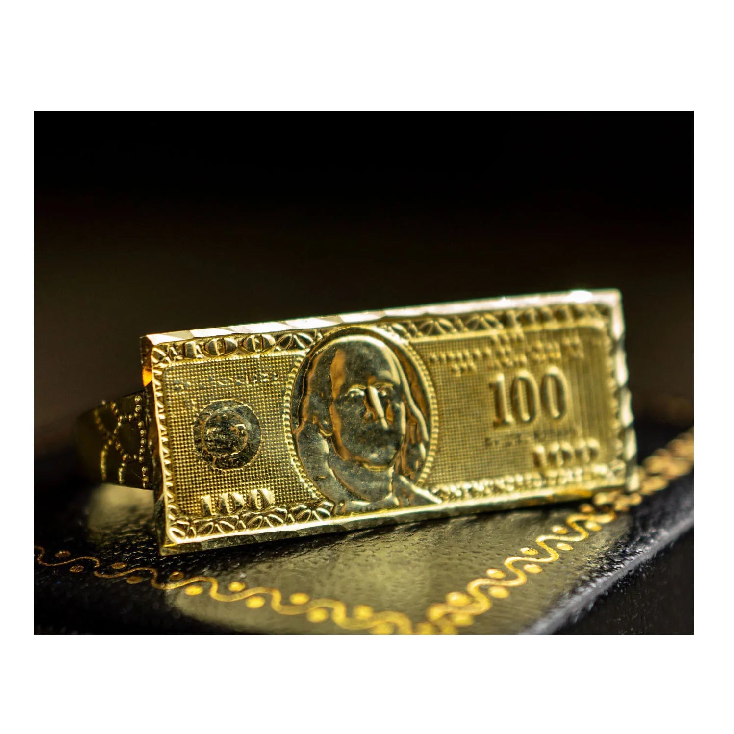 Duyizhao Latest Design 14k Gold Plated Ring Knuckle Bar Multi 2 Finger Ring Hundred Dollar Bill Money Ring for Men/Women