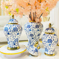 White and Blue & Golden and Blue Set of 3 Home Decoration Storage Ceramic Jar New Chinese Luxury Modern Ginger Jar