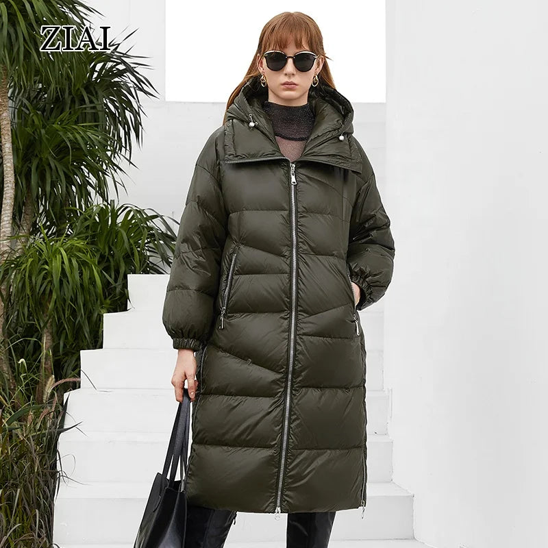 Women Winter Padded Jacket Fashion Solid Color With Hood Waterproof  Black Long Parka Coat New Arrivals