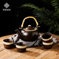 FENN Hot Sells Japanese Style Custom Tea Cups Ceramic Portable Rattan HandleTea Pot Tea Set a Pot With 4 Ceramic Cups for Hotel