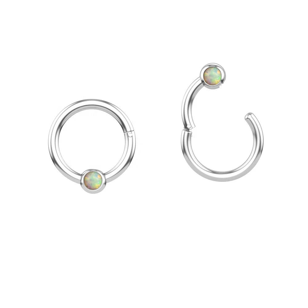316L Surgical Stainless Steel Silver Gold Plated Skin-Friendly Prevent Allergy Piercing Opal Rings