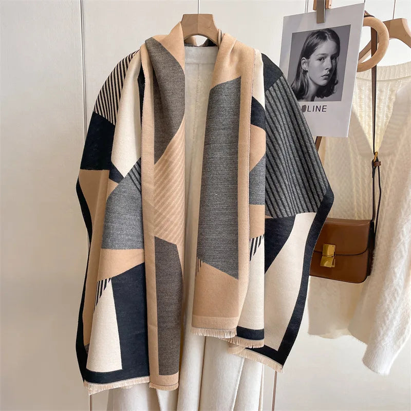 High-quality Autumn Winter Cashmere Texture Geometric Shawl Warm for AC Rooms Printed Multicolored Women's Outerwear Decoration