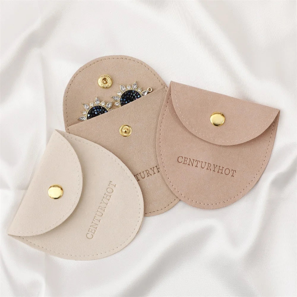 PUPPYSEW Ivory  Microfiber Jewelry Bags with Snap Button Jewelry Pouch with Button Personalized Jewelry Pouch with  Logo