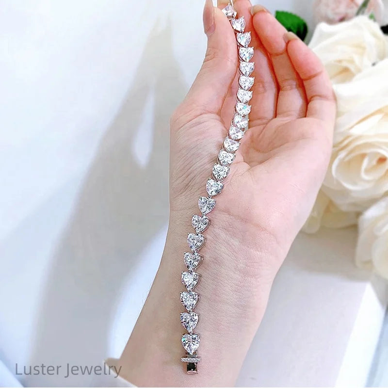 Luster Jewelry Fashion Design 5*5mm Heart Shape Diamond Tennis Bracelet Set Moissanite Bracelet for Women