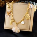 New 18k Pvd Gold Plated Ocean Pendant Necklace Stainless Steel Seahorses Starfish Shell Crabs Charm Necklace for Women
