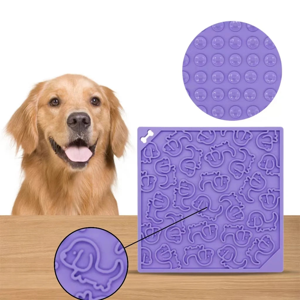 Silicone Puppy Pattern Lick Pad With Suction Cups for Pet Bath Training Slow Feeder Mat Anxiety Relief Dishwasher-safe Lick Mat