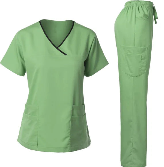 New Fashion Womens Short Sleeves Pocket T-Shirt Top + Jogging Pants Doctor Nurse Medical Uniform Workwear Scrub Suit