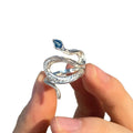 Vintage Snake Adjustable Ring Minimalist Silver Snake Rings Gothic Blue Topaz Zircon Snake Stackable Rings
