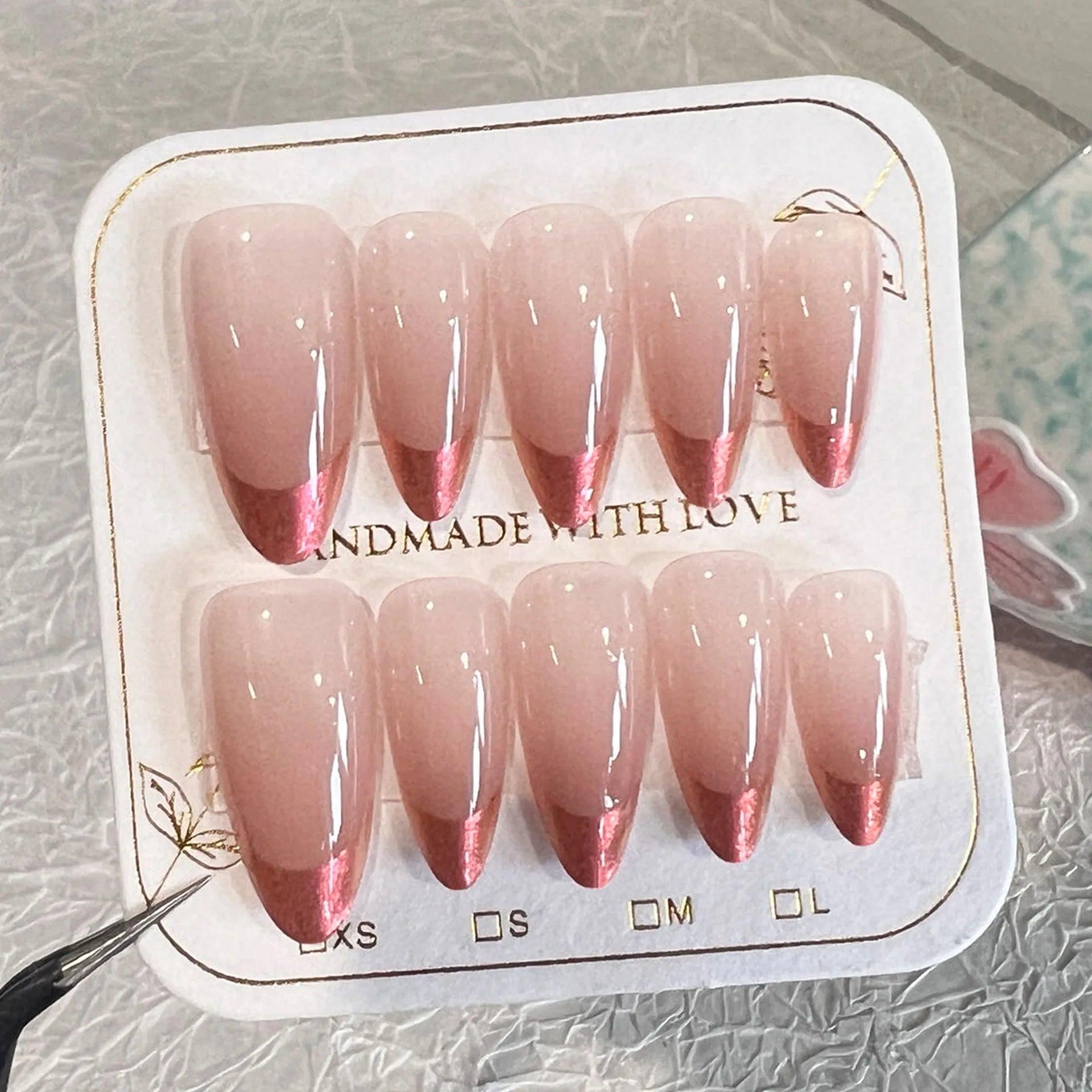 10 Pcs/set Premium French Rose Red Minimalist Nail Enhancements Press on Nails Artificial Fingernails SP146