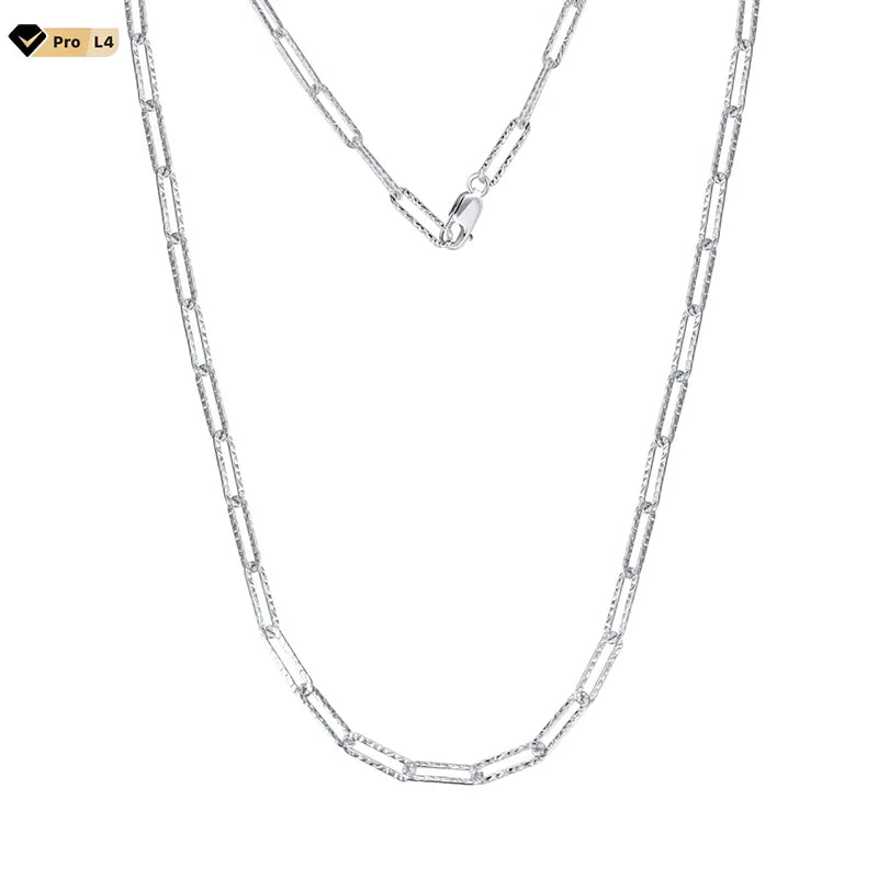 RINNTIN SC59 Finding Jewelry Popular Necklace Chain Solid 925 Sterling Silver Men Cadena Paperclip Link Hammered for Women