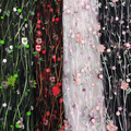 New Style Lace 3D Cotton Ball Flower Trim Multicolor Embroidered Lace Fabric with Sequins Polyester Western Style for Wedding