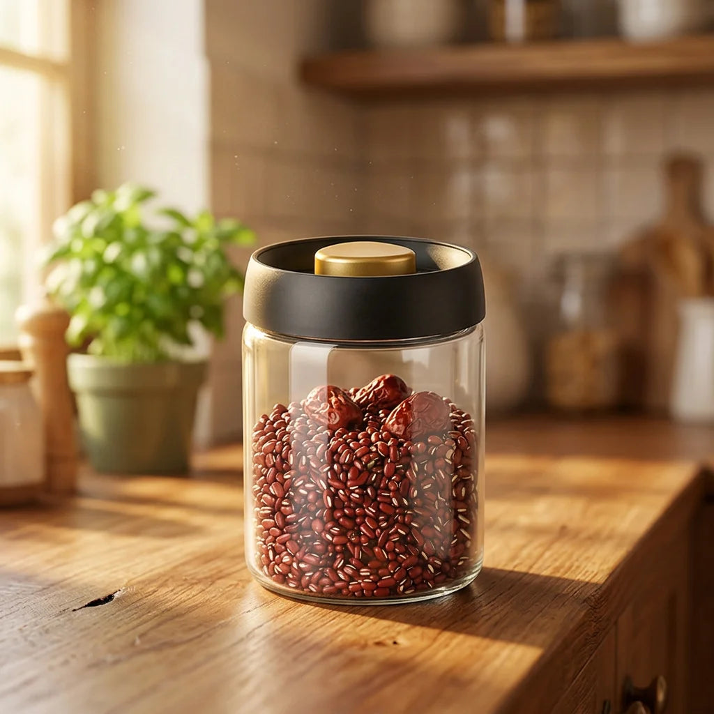 Wholesale Refillable Vacuum Coffee High Borosilicate Glass Canisters with Wooden Spoons For Coffee Beans 500 g 200 g MegaBDM