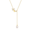 Wholesale 18K Gold Plated Dainty Butterfly Necklace 925 Silver with Natural Pearl Link Chain Fashion Jewelry for Gift