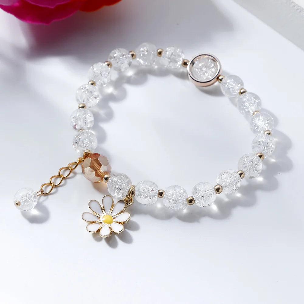 2022 Colorful Beaded Bracelet Fashion Summer Jewelry Sweet Little Daisy Sunflower Bangle for Women Wedding or Gift