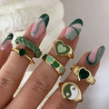 Dainty Singoli Gold Heart-shaped Rings with Diamond Taiji Pole Enamel Ring Sets Jewelry in Alloy Women